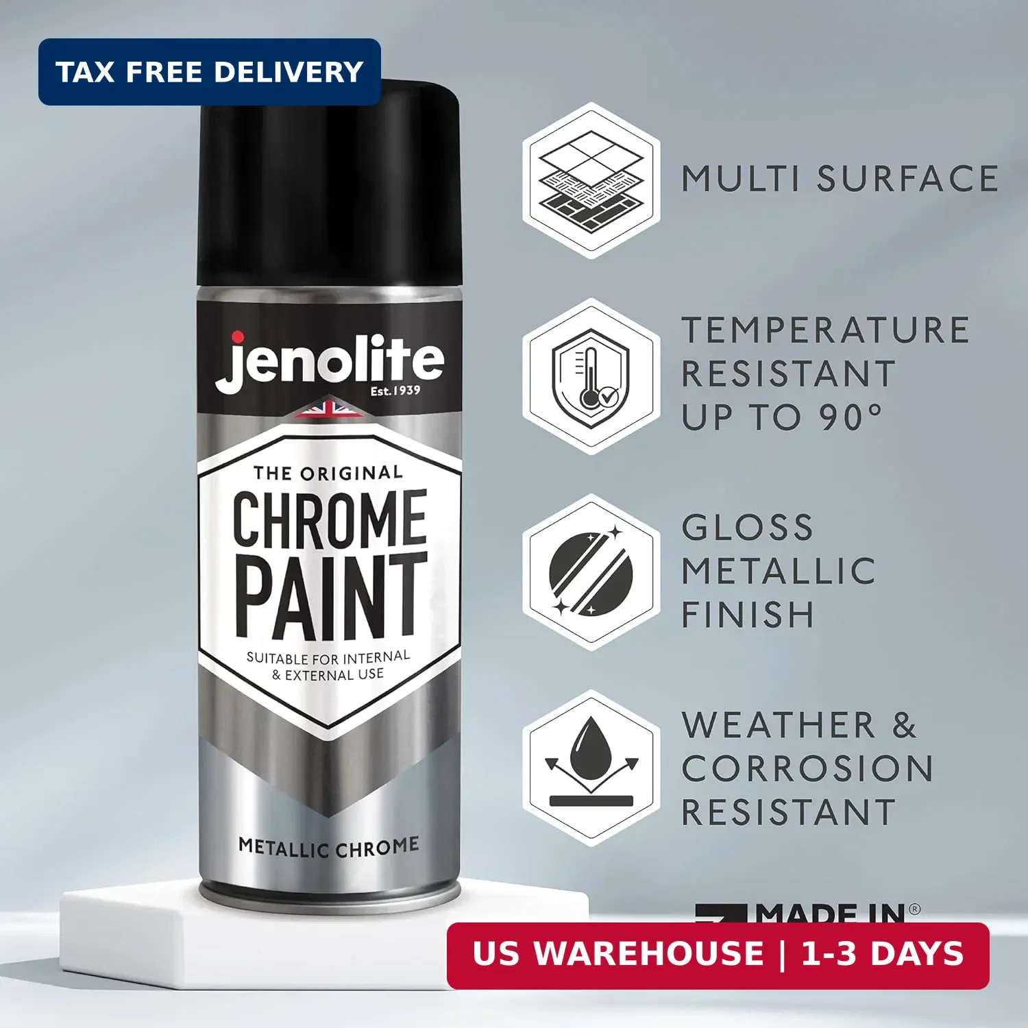 JENOLITE Chrome Spray Paint – Smooth Chrome Finish – Multi Surface Paint for Met