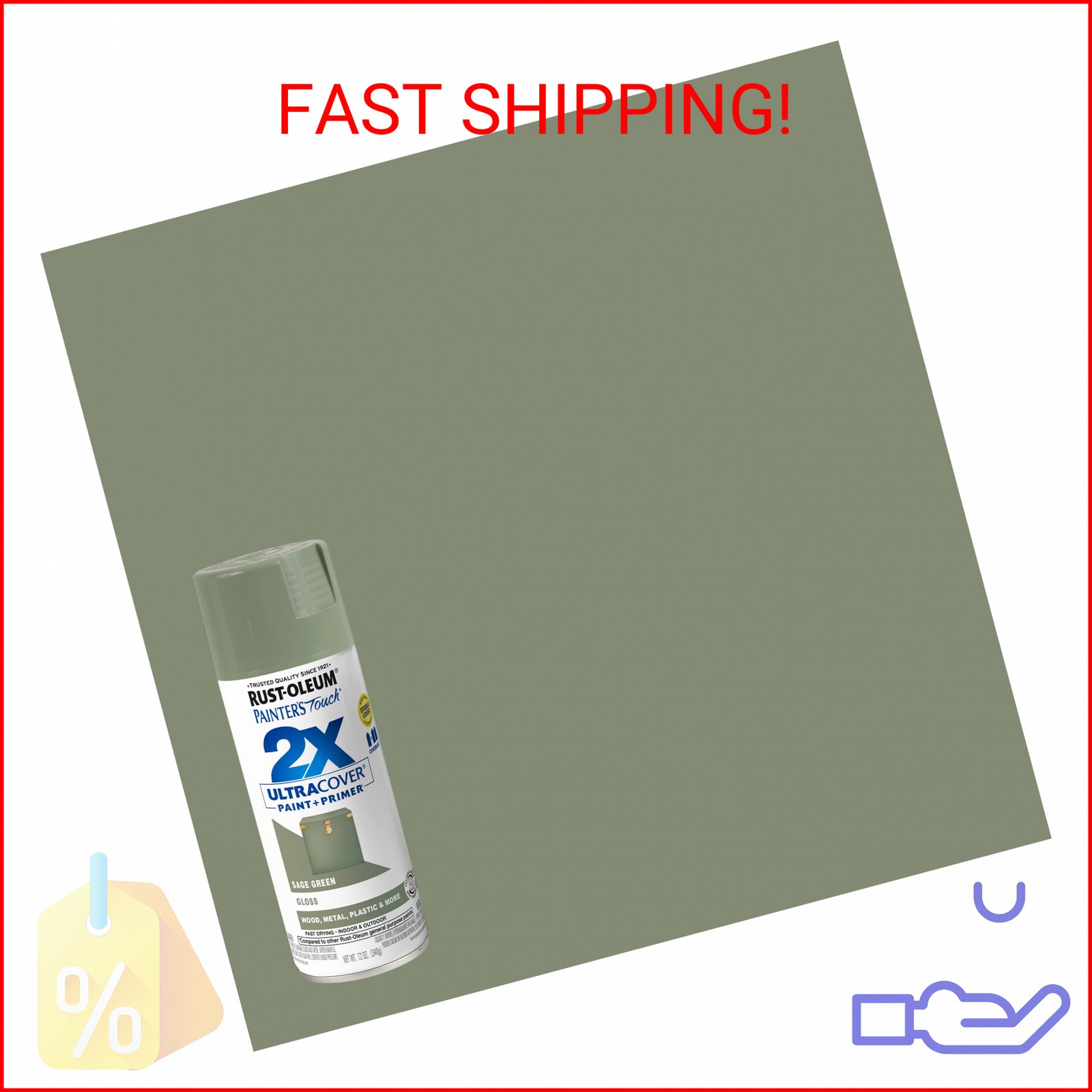 Rust-Oleum 249094 Painter’s Touch 2X Ultra Cover Spray Paint, 12 oz, Gloss Sage