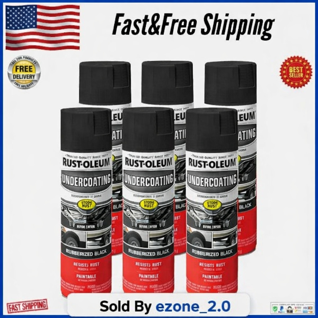 Rust-Oleum 248657-6PK Stops Rust Undercoating Spray, 15 oz, Rubberized Black, 6