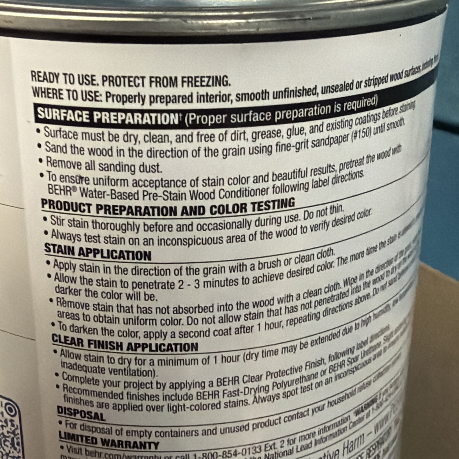 One Quart Behr Premium Fast Drying Water-based Wood Stain Weathered Gray B4536