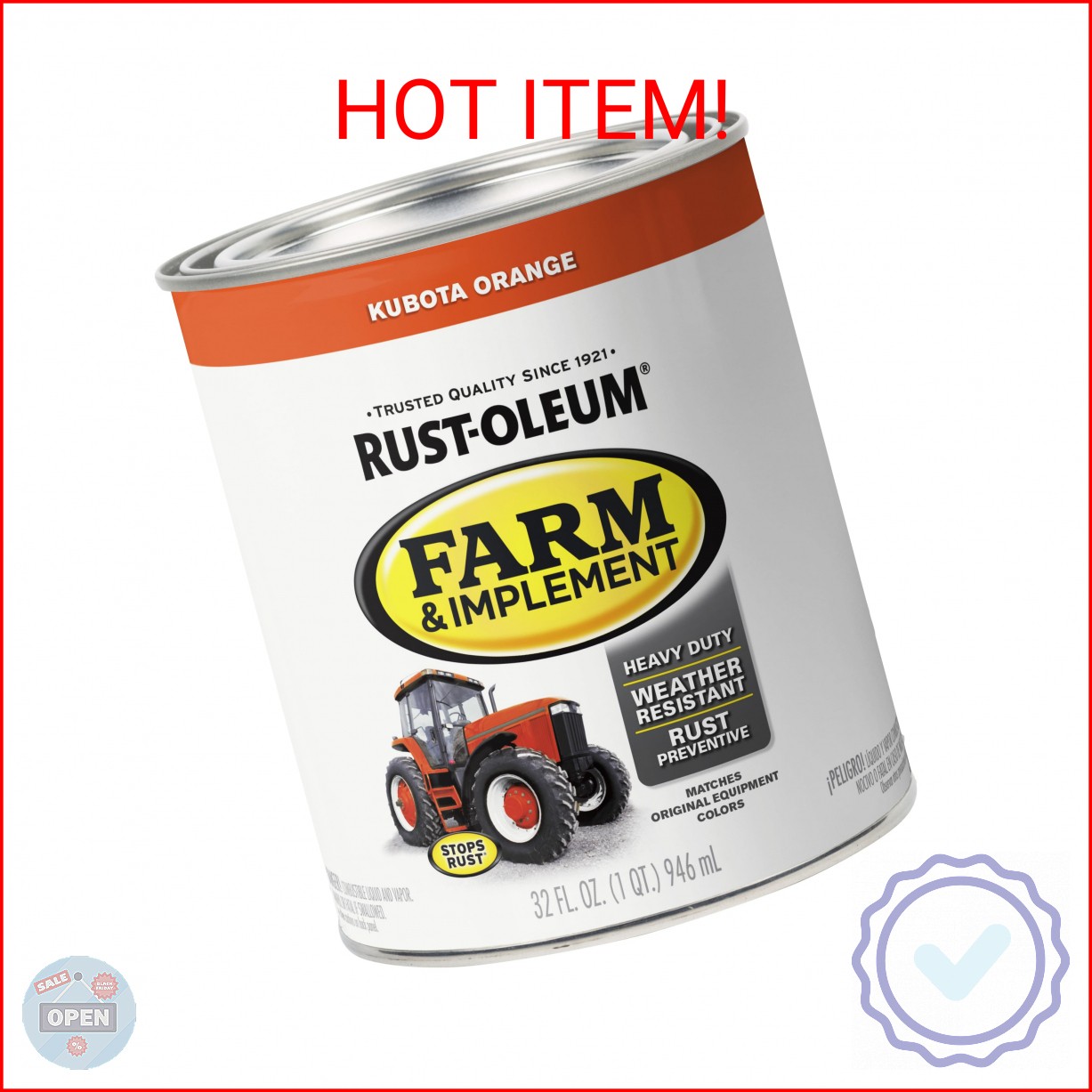 Rust-Oleum 280159 Farm & Implement Enamel Paint, Quart, Kubota Orange, (Pack of