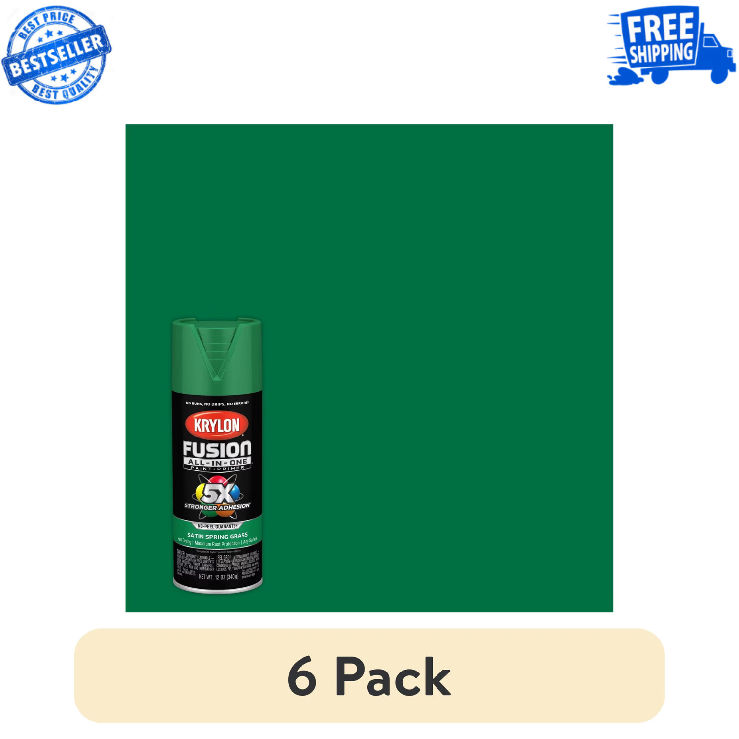Krylon K02751007 Fusion All In One Spring Grass Satin 12oz 6 Pack