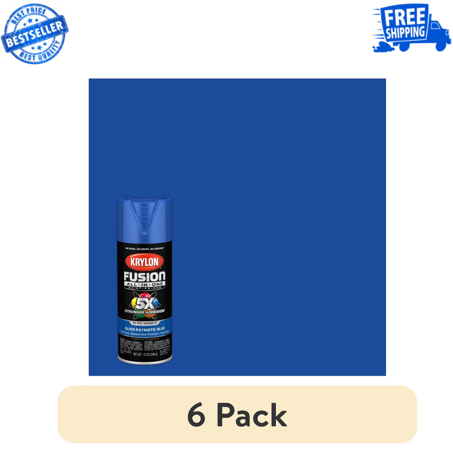 Krylon K02716007 Fusion All-In-One Patriotic Blue Gloss Spray Paint 6 Pack