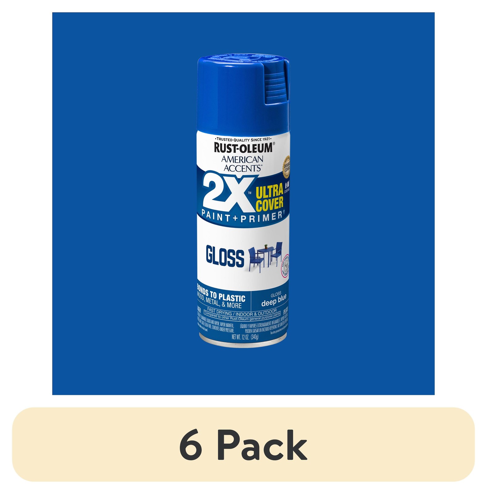 (6 Pack) Deep Blue, American Accents 2X Ultra Cover Gloss Spray Paint-327878, 1