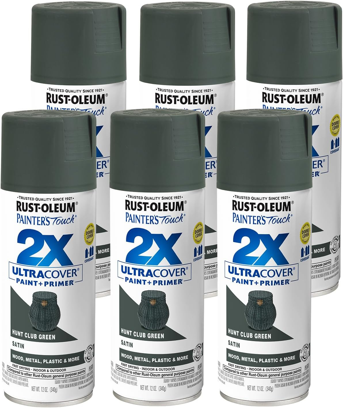 334072-6PK Painter’S Touch 2X Ultra Cover Spray Paint, 12 Oz, Satin Hunt Club Gr
