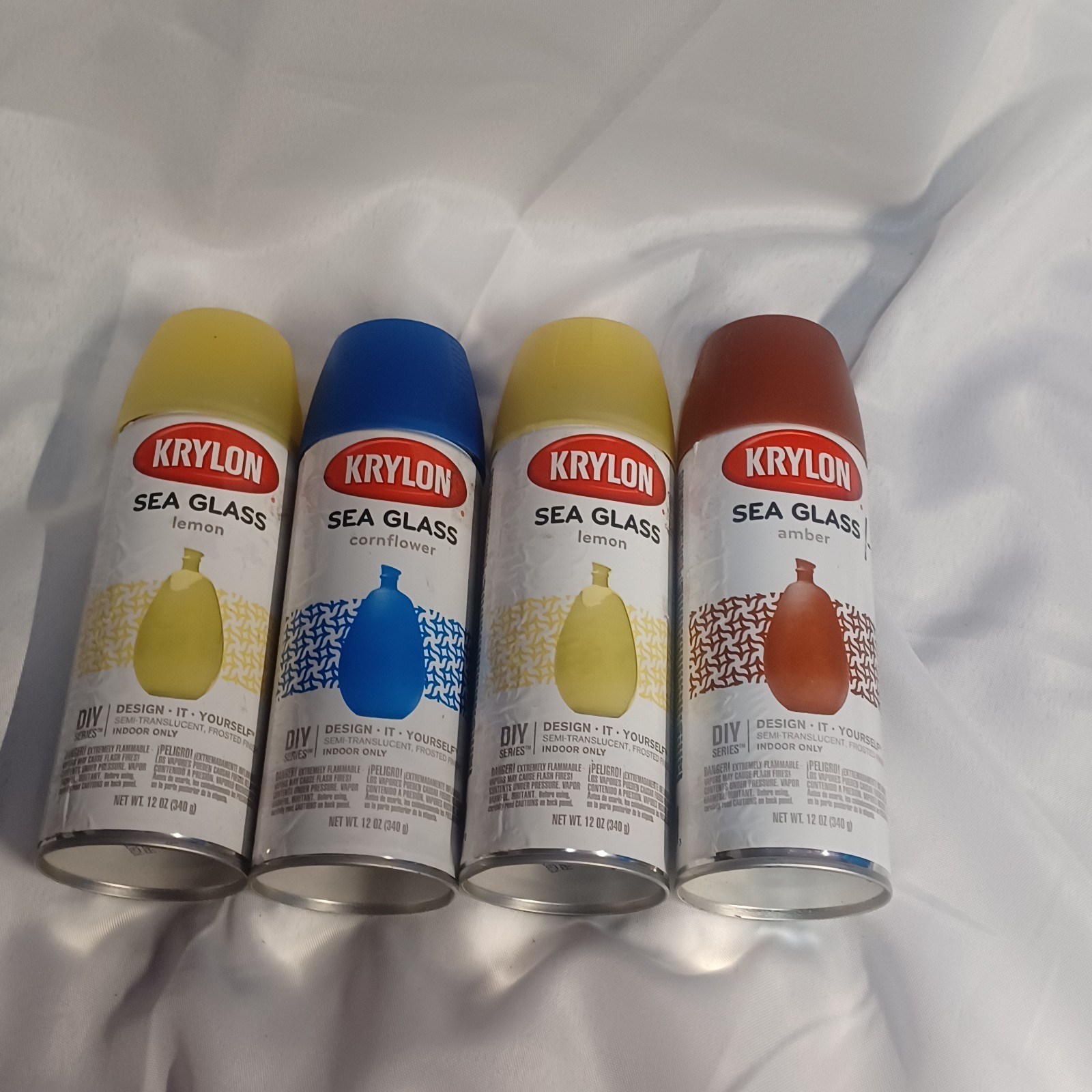 Krylon Sea Glass Spray Paint Lot Lemon (x2) Cornflower (x 1) Amber (x 3/4 READ