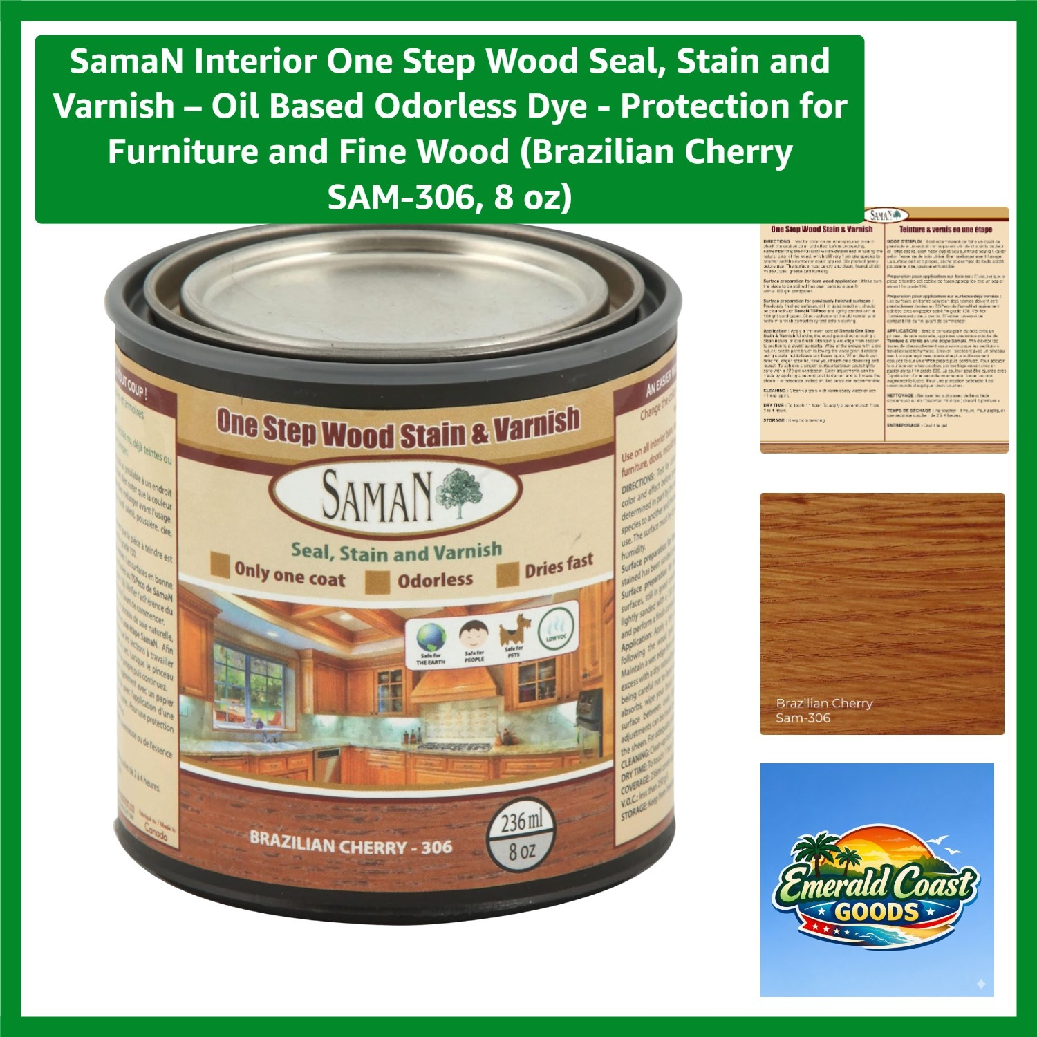 Interior One Step Wood Seal, Stain and Varnish – Oil Based Odorless Dye – Pro…