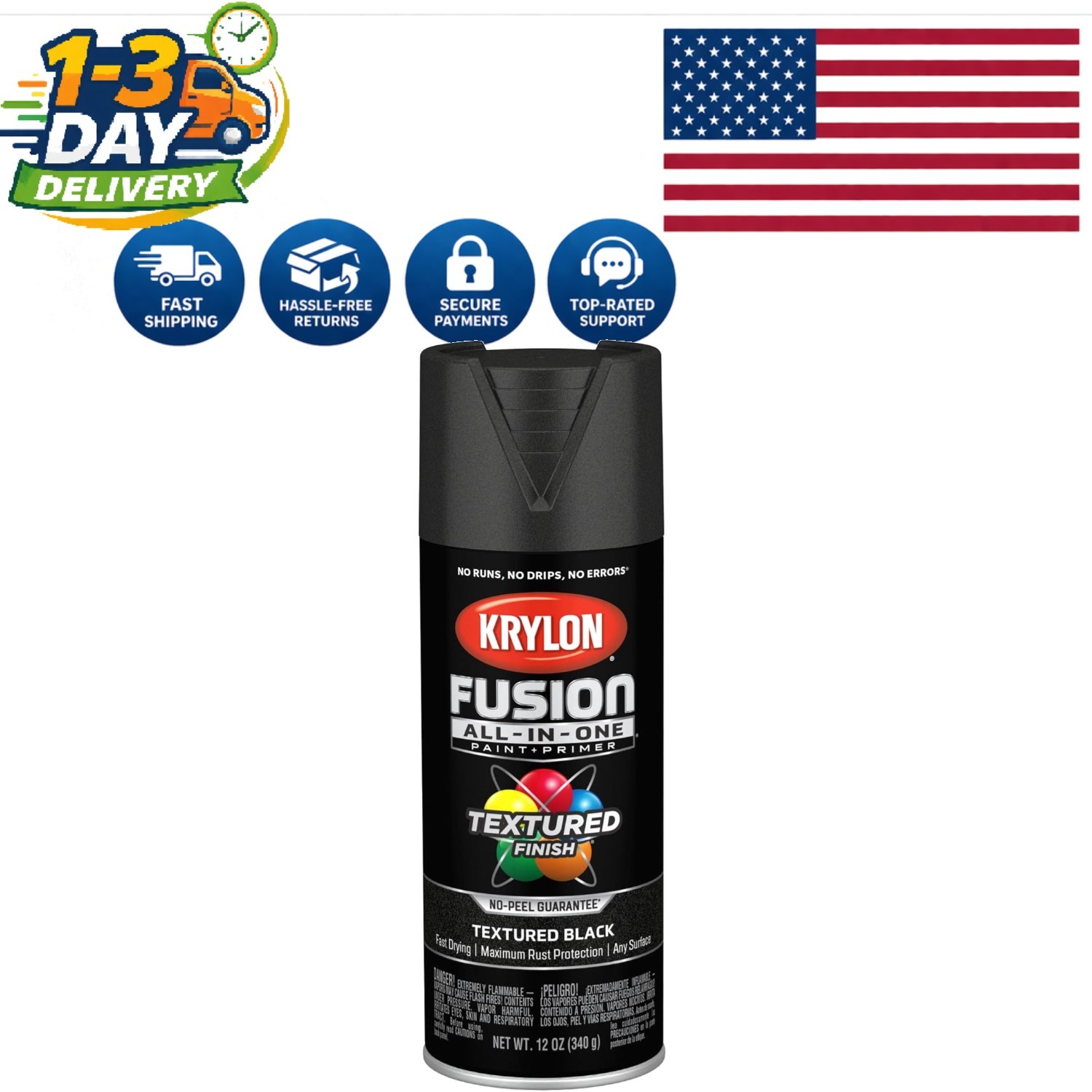 All-In-One Rust Resistant Black Spray Paint, 12 oz for Indoor/Outdoor Projects