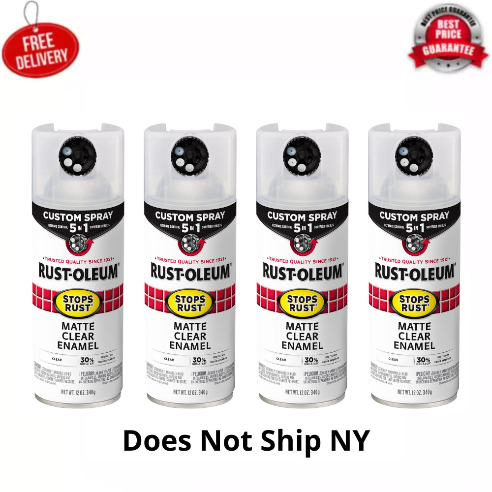 4 Pack Rust-Oleum Stops Rust 5-in-1 Custom Spray Paint Clear Matte 12 oz, 376868
