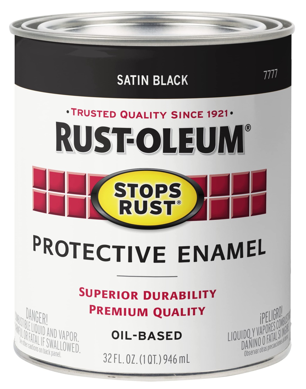 RustOleum 7777502 Stops Rust Brush On Paint, Quart, Satin Black