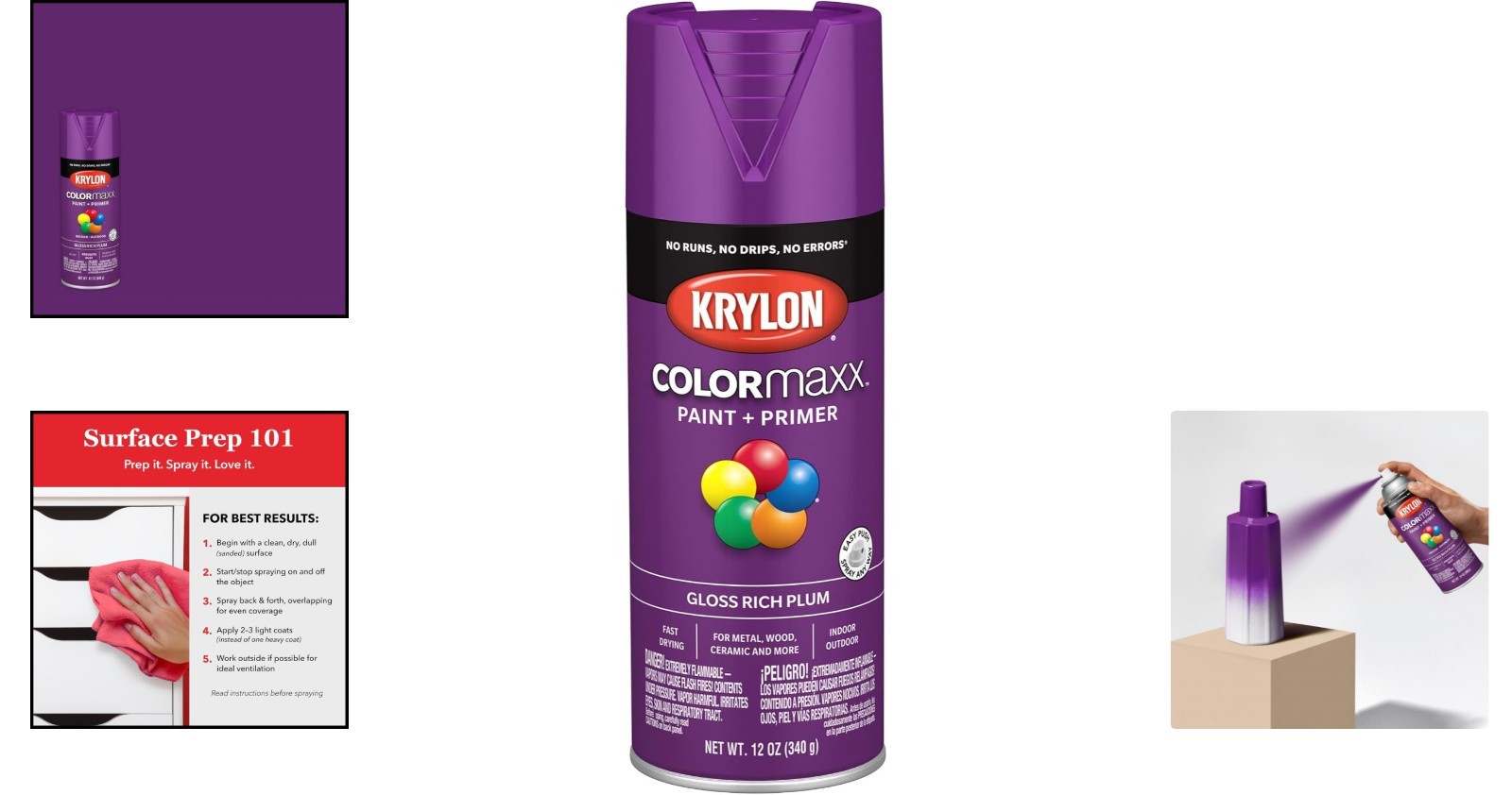 12oz Krylon COLORmaxx Gloss Rich Plum – Fast-Drying Indoor/Outdoor Spray Paint