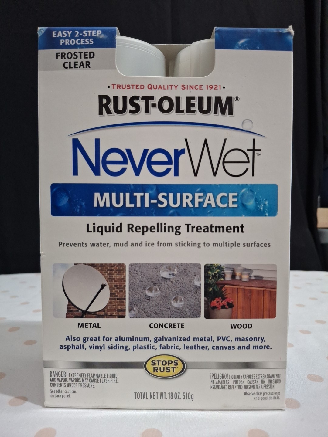 NIB! 2pk Rust Oleum NeverWet Multi-Surface Spray Liquid Repelling Treatment 18oz