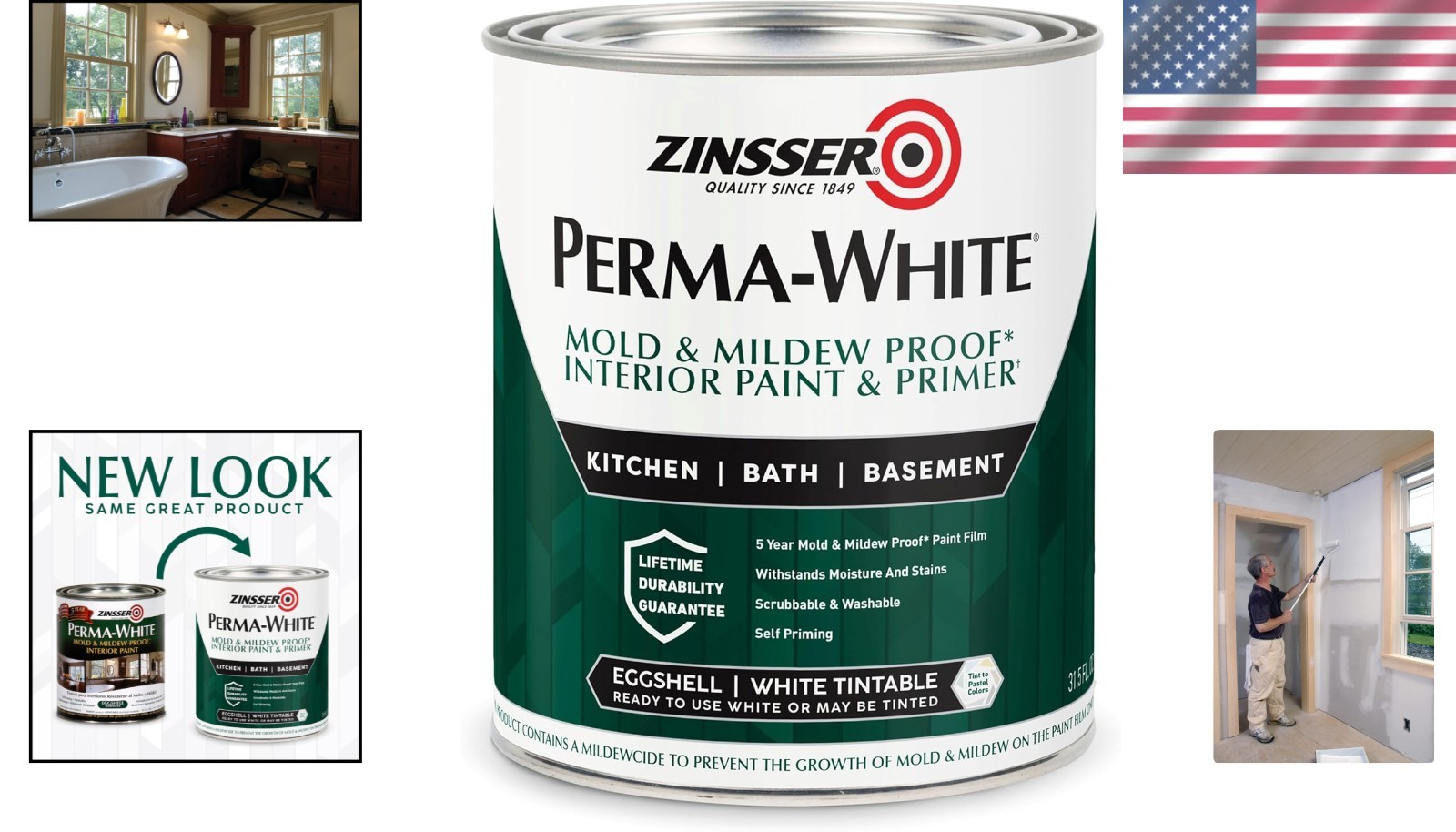 Waterproof PERMA-WHITE Eggshell Interior Paint Quart – Protects Against Mold