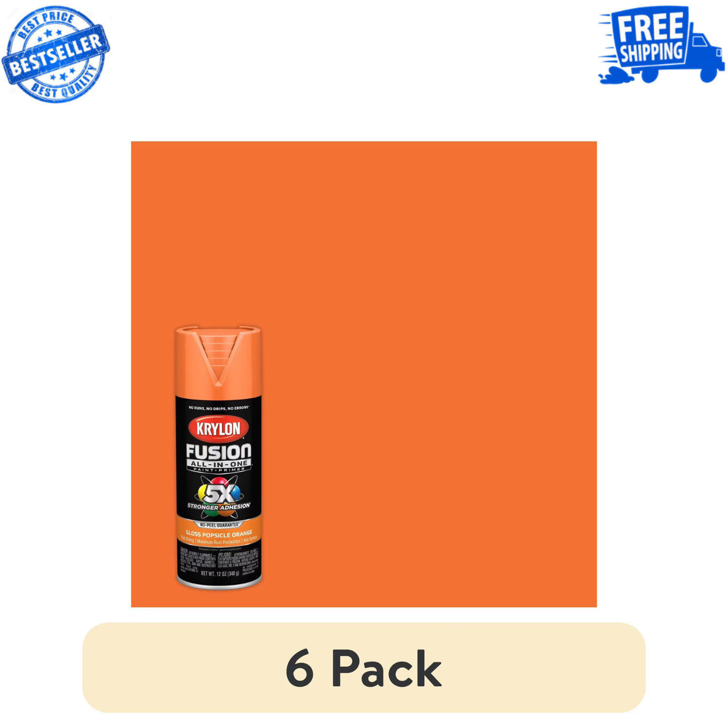 Krylon K02718007 Fusion All-In-One Popsicle Orange Gloss Spray Paint 12oz, 6 PK