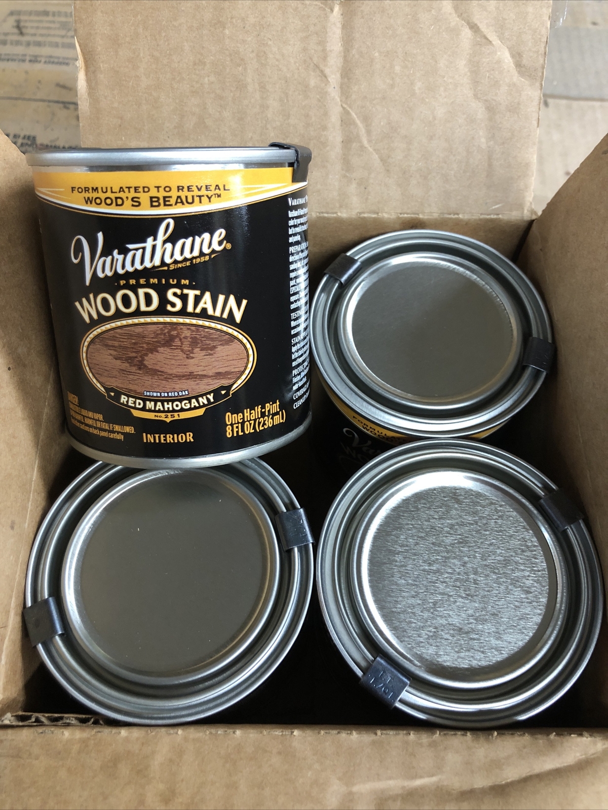 4 Pack Varathane 211801 Red Mahogany Wood Stain 1/2 pt Each New