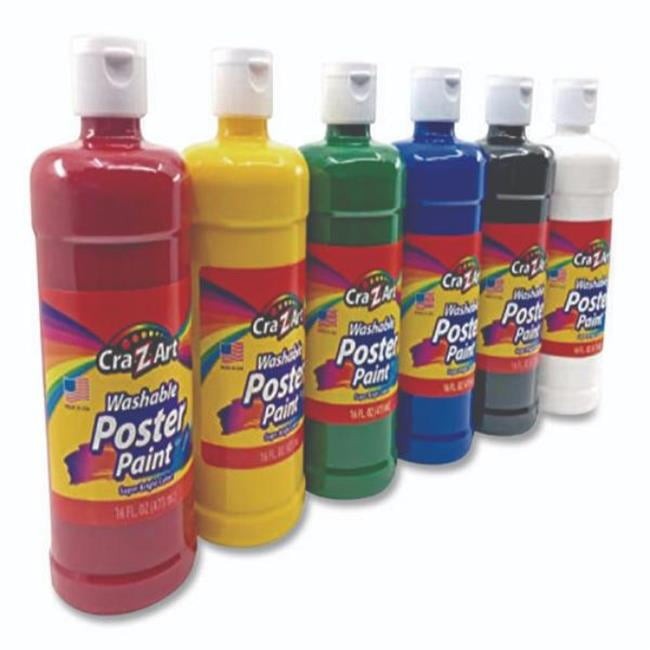 CraZ Art 01611 Washable Kids Paint, Assorted Colors, 16 Oz Bottle, 6/pack