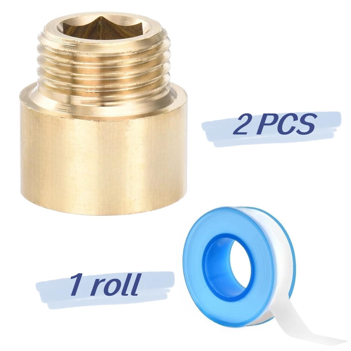 Shower Head Extension Arm, 2 Pack Brass G1/2 Male to Female Thread Gold