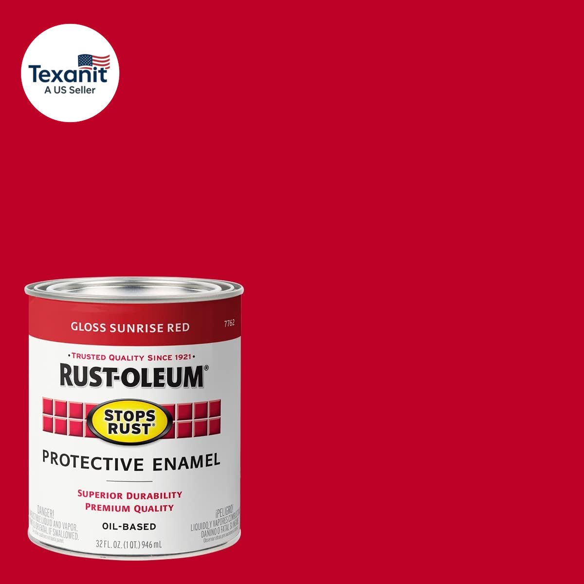 7762502 Stops Rust Brush on Paint, Quart, Gloss Sunrise Red, (Pack of 1)