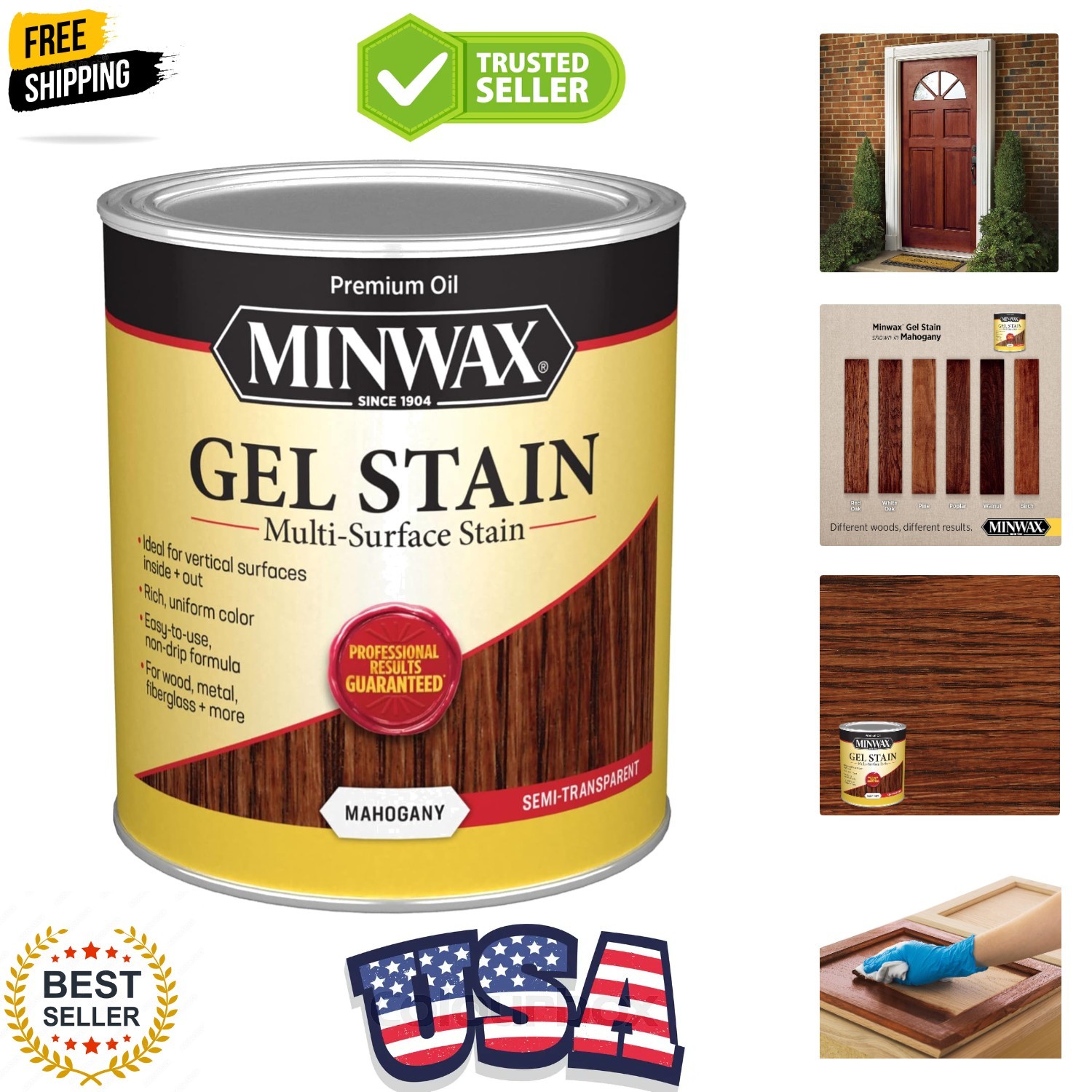 Gel Stain for Interior Wood Surfaces, Quart, Mahogany