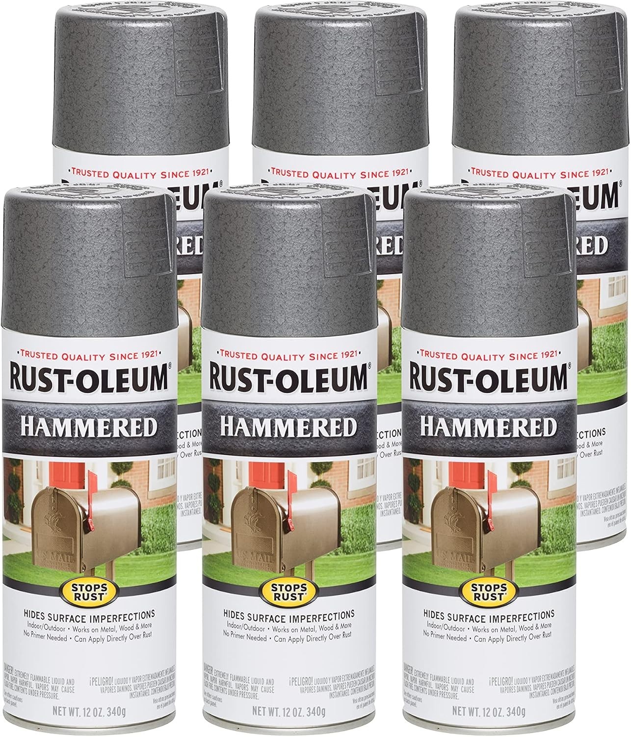 Durable Gray Hammered Spray Paint, Rust Resistant – 6 Pack for Indoor/Outdoor