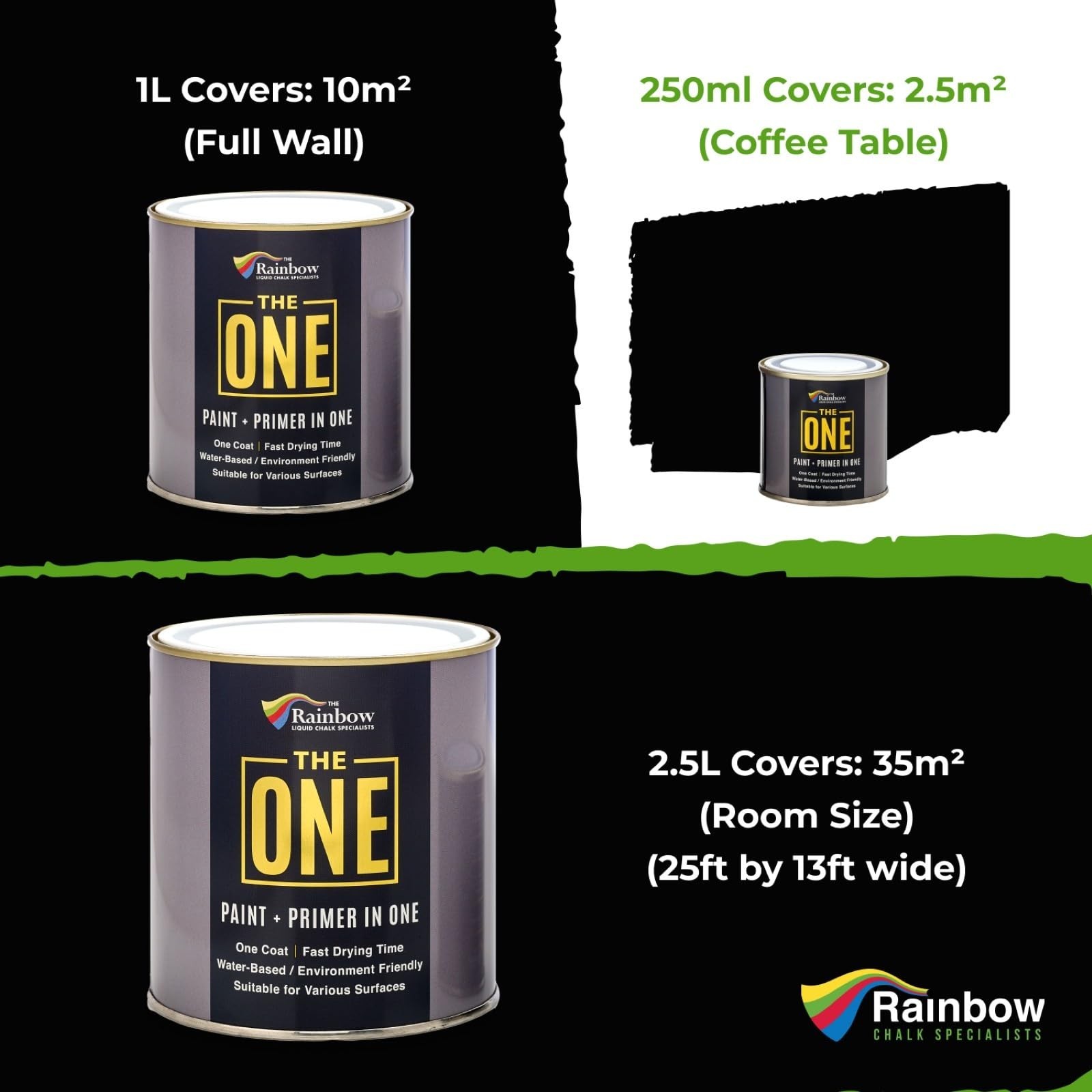 THE ONE All-In-One Paint & Primer – Black Matte, 8.5 Fl Oz/250ml Sample | 1 C…
