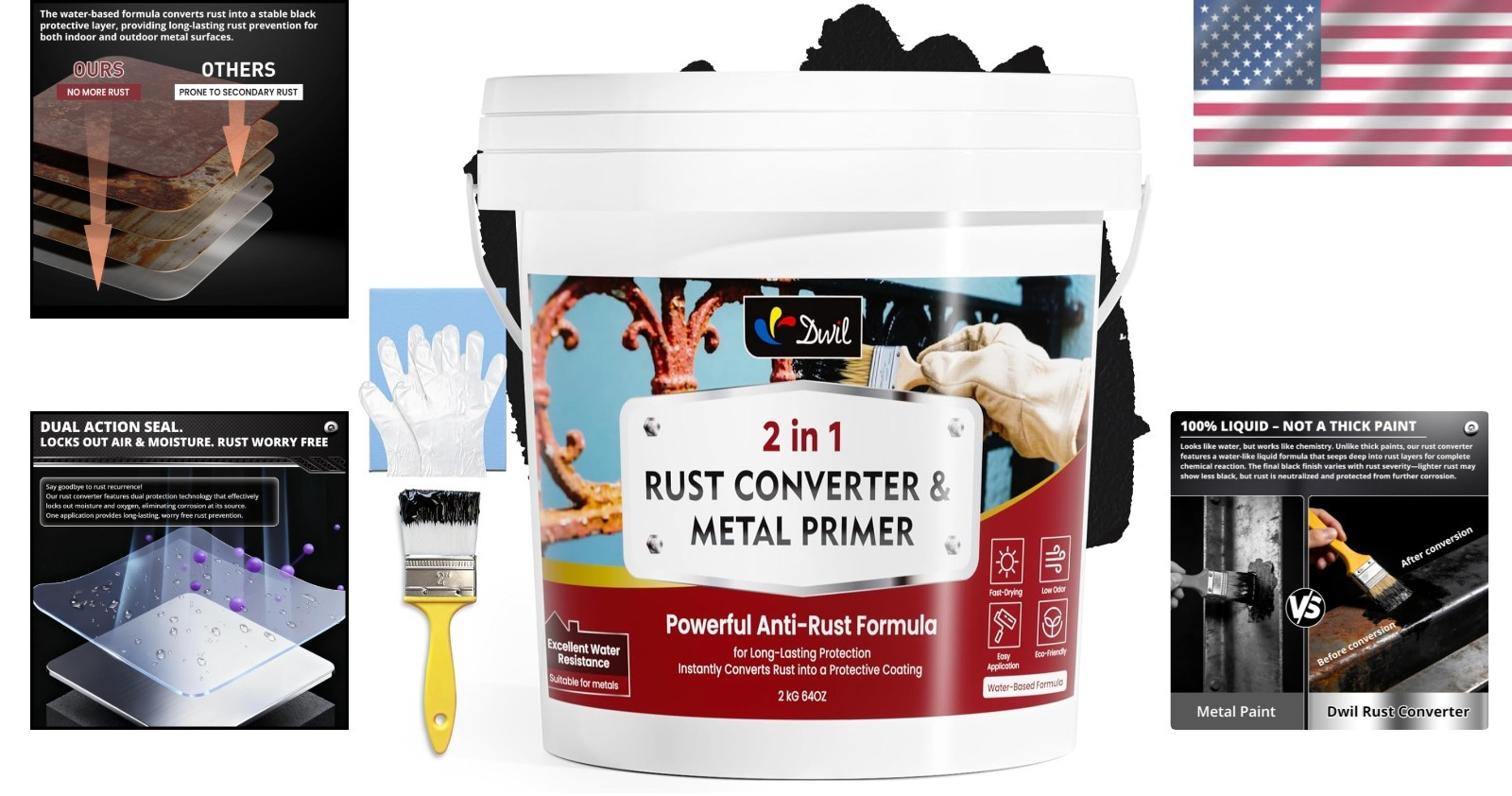 Water-Based 2-in-1 Paint & Primer for Metal – Effortless Rust to Coating, 64 oz
