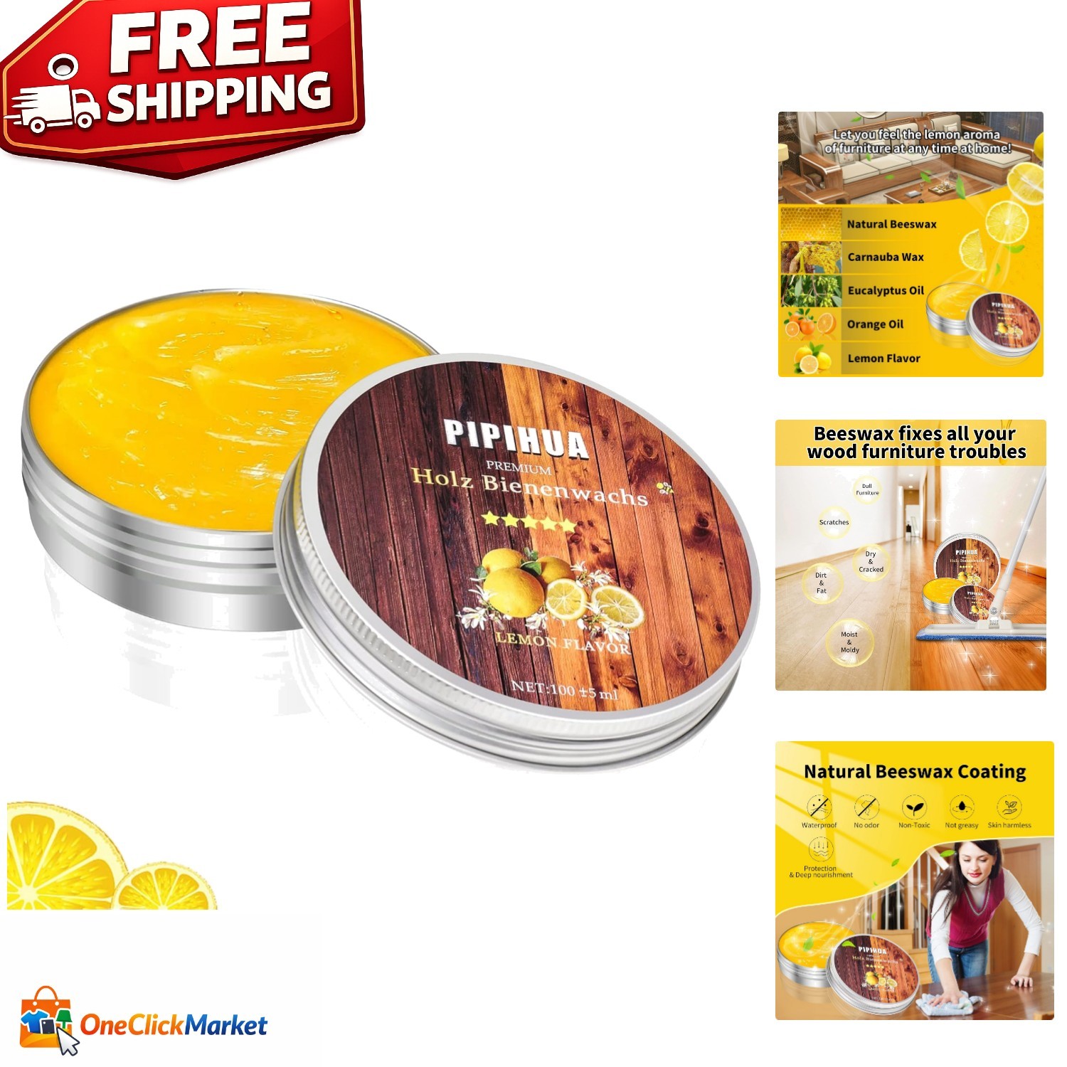 100g Multipurpose Beeswax Conditioner for Wood – Lemon Scented Polish & Cleaner