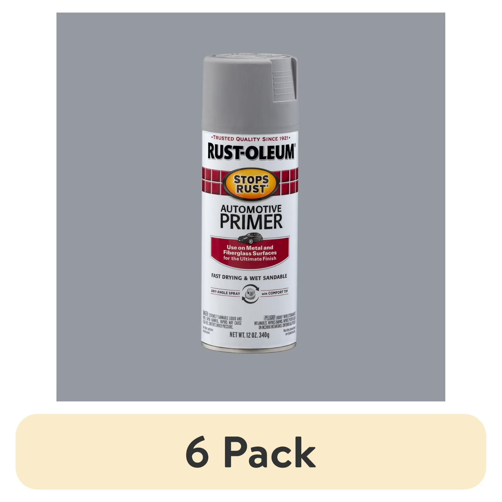 (6 pack) Light Gray, Rust-Oleum Stops Rust Automotive Primer Flat Spray Paint-20