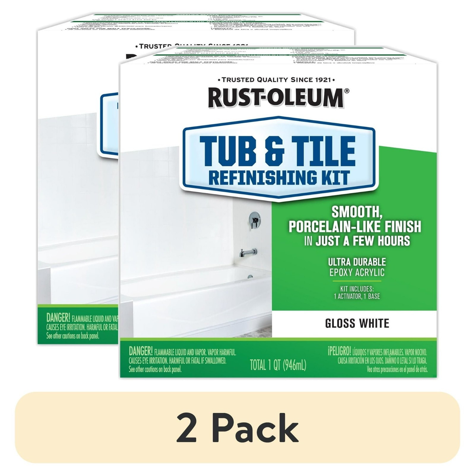 Rust-Oleum 384165 Tub and Tile Refinishing Kit – Gloss White. 2 Pack