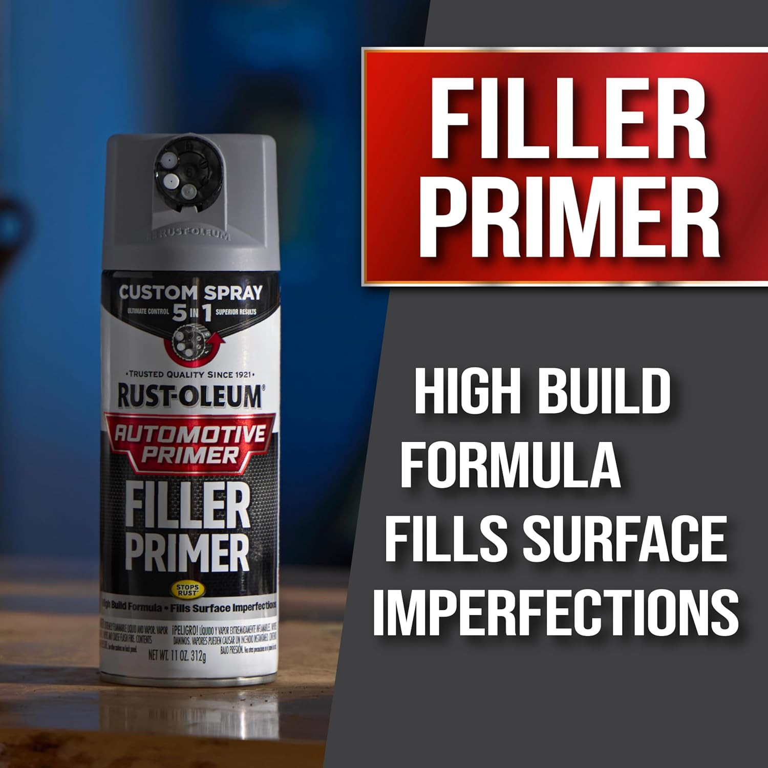 Automotive Filler Primer Custom Spray 5-In-1, 12 Oz, Gray