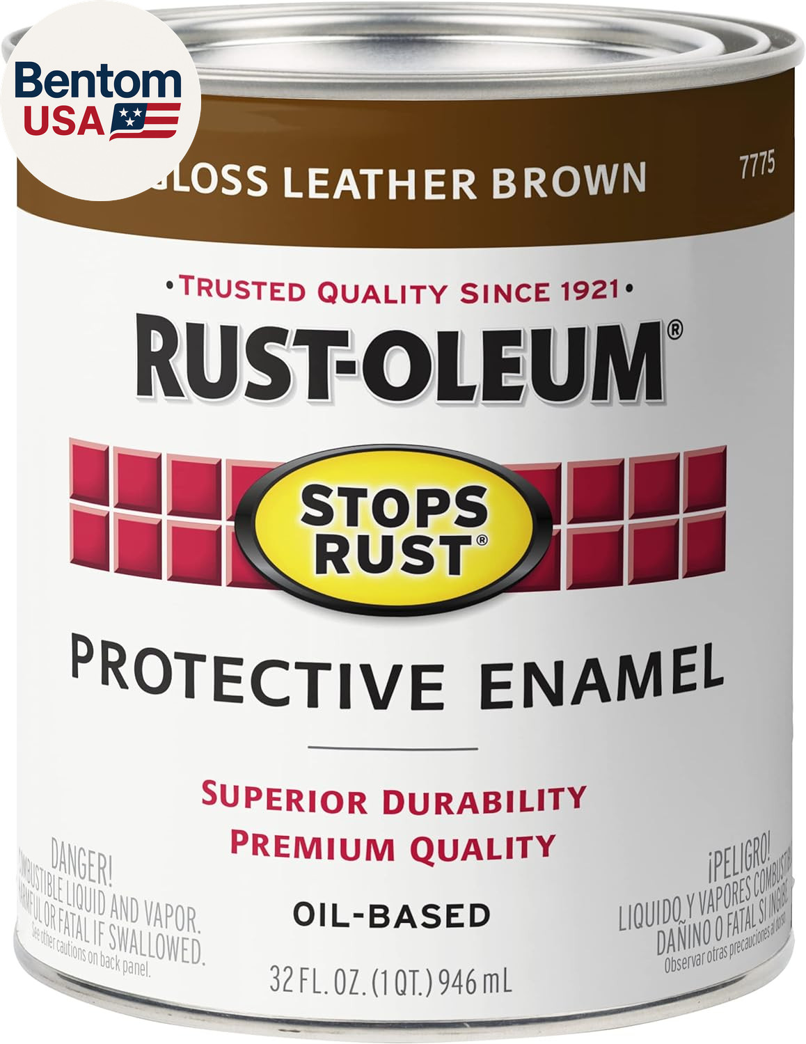 7775502 Stops Rust Brush on Paint, Quart, Gloss Leather Brown, (Pack of 1)