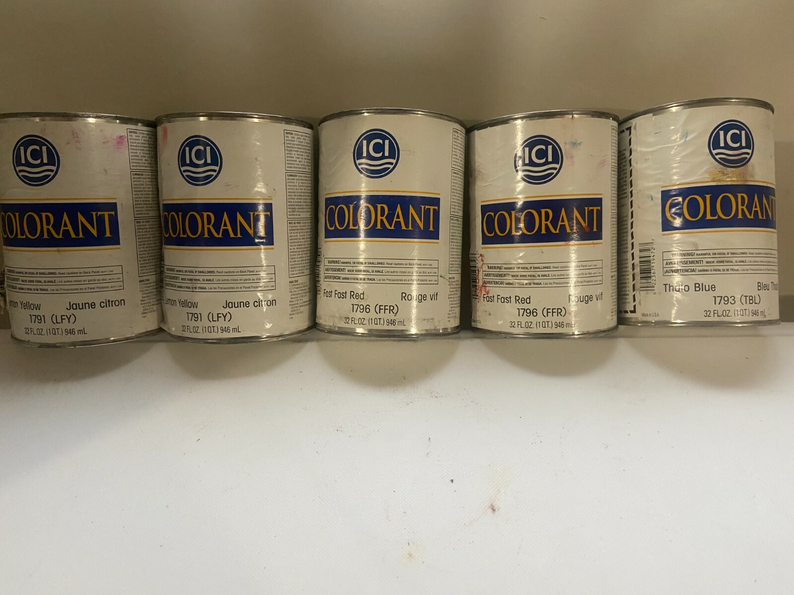 ICI Colorant 1 Quart/946ml Lemon Yellow 1791 &  Fast Red 1796 & Thalo Blue 1793