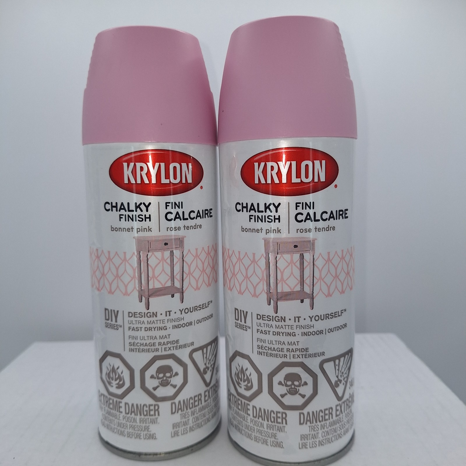 Krylon Chalky Finish Bonnet Pink 44116 Spray Paint DIY Series 12 Oz New 2 Cans