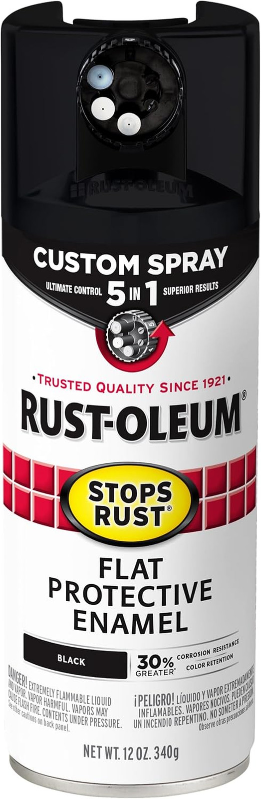 376855 Stops Rust Custom Spray 5-In-1 Spray Paint, 12 Oz, Flat Black, (Pack of 1