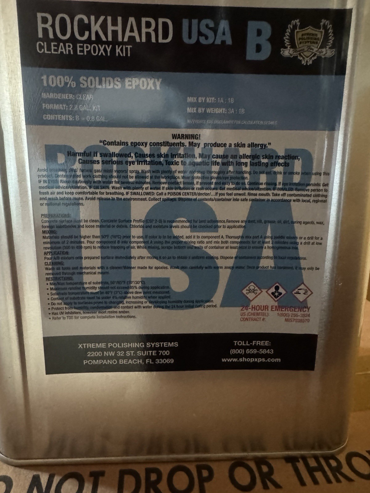 Rockhard USA Clear Epoxy Kit 100% Solids Resin 2.8 Gal (A+B) USA B