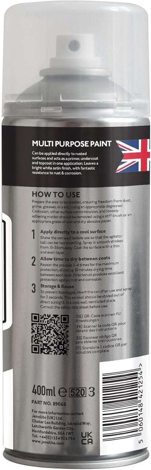 Directorust Satin Spray Paint | WHITE | 400Ml (13.52Fl Oz) | Semi-Gloss Spray Pa