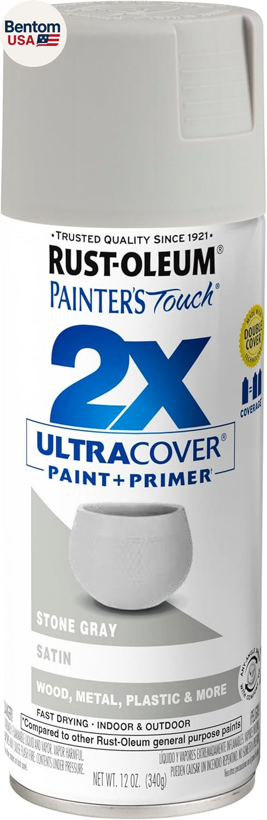 249855 Painter’S Touch 2X Ultra Cover Spray Paint, 12 Oz, Satin Stone Gray