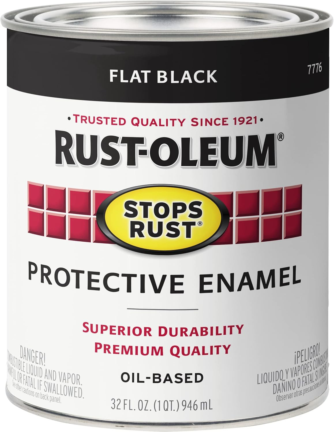 Rust-Oleum 7776502 Stops Rust Brush on Paint, Quart, Flat Black, (Pack of 1)