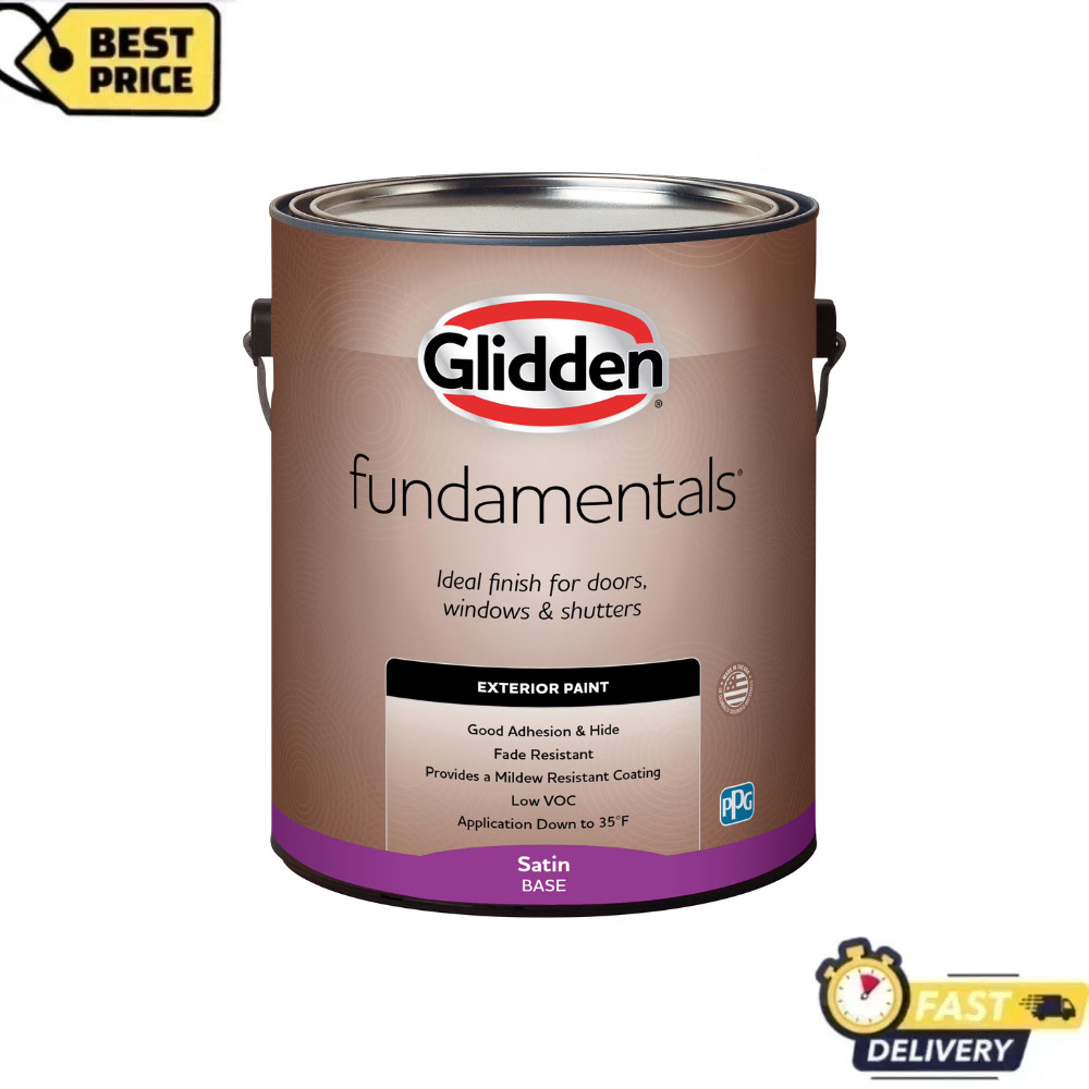 New Glidden Fundamentals Exterior Paint, Satin, Tintable Base, 1 Gallon, Durable