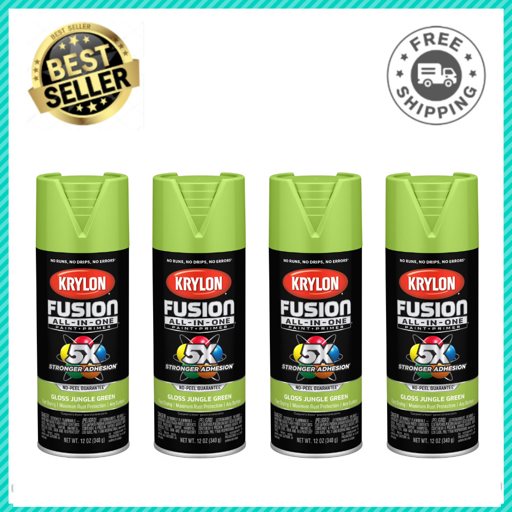4PK Krylon Fusion All-In-One Spray Paint Jungle Green Gloss 12 oz, Multi-Surface