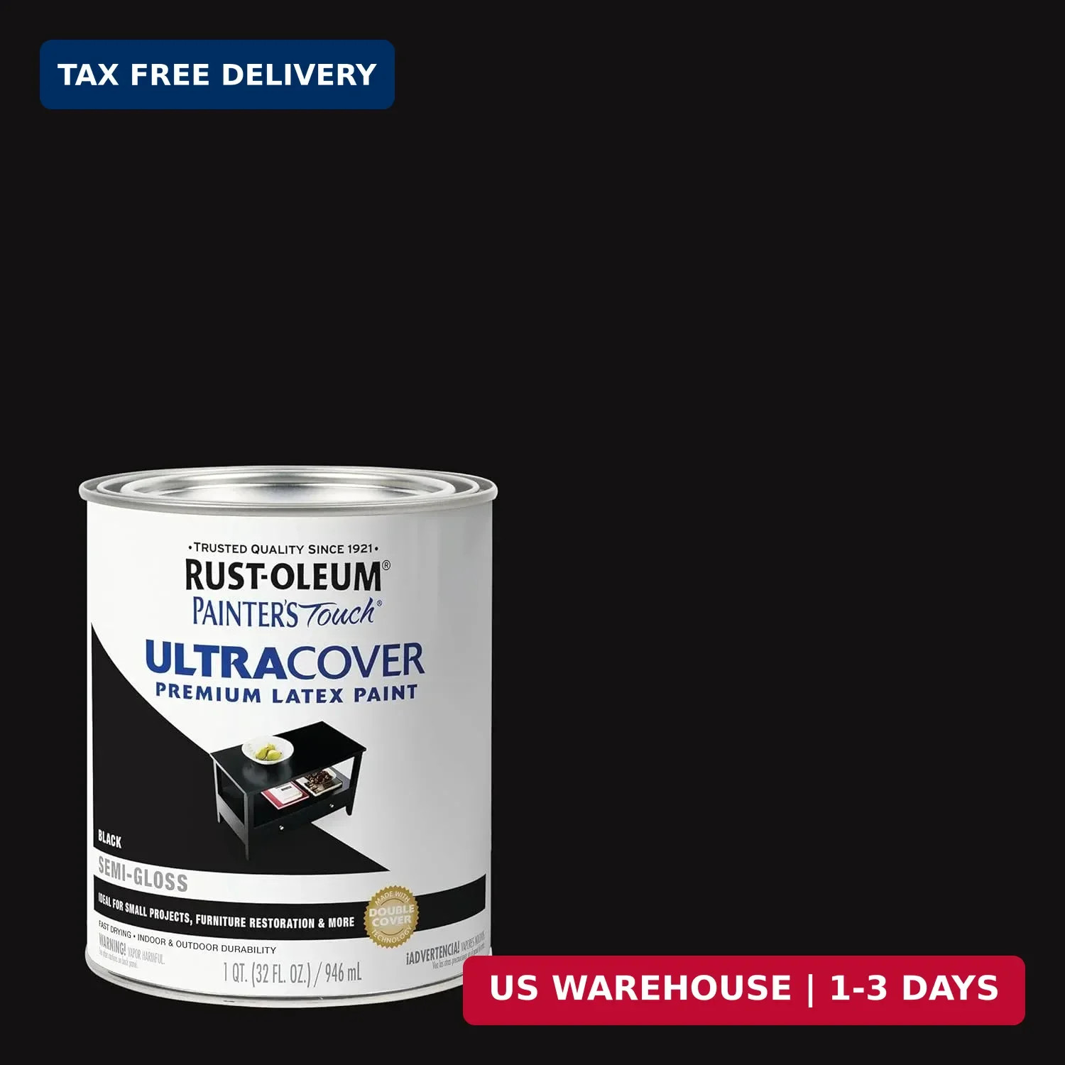 Rust-Oleum 1974502 Painter’s Touch Latex Paint, Quart, Semi-Gloss Black 32 Fl Oz