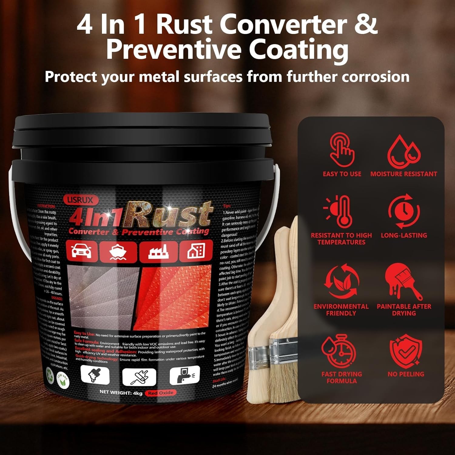 High-Performance 4-in-1 Rust Protection Paint, 141 Fl Oz for Metal Surfaces