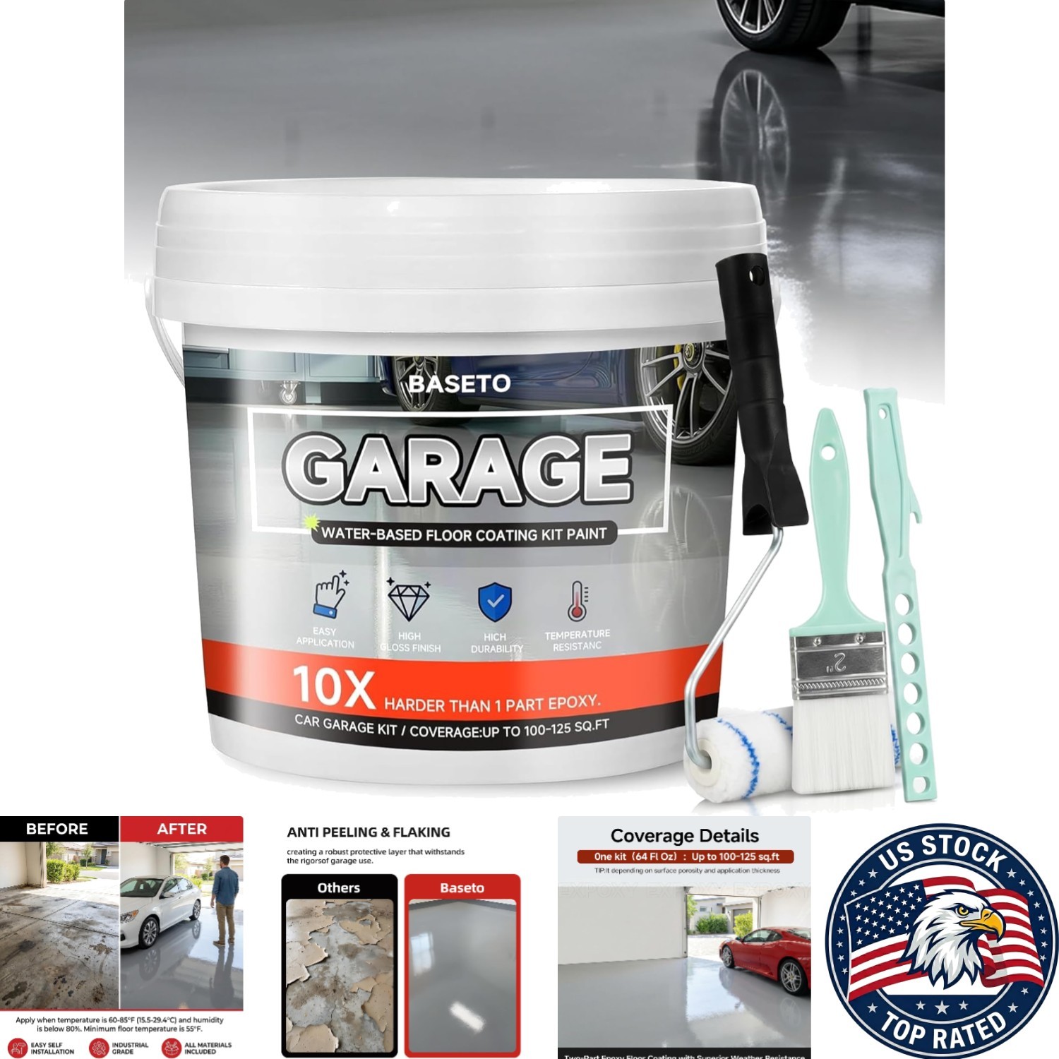 Complete Garage Floor Epoxy Kit for High Gloss Finish – Light Gray, One-Car C…