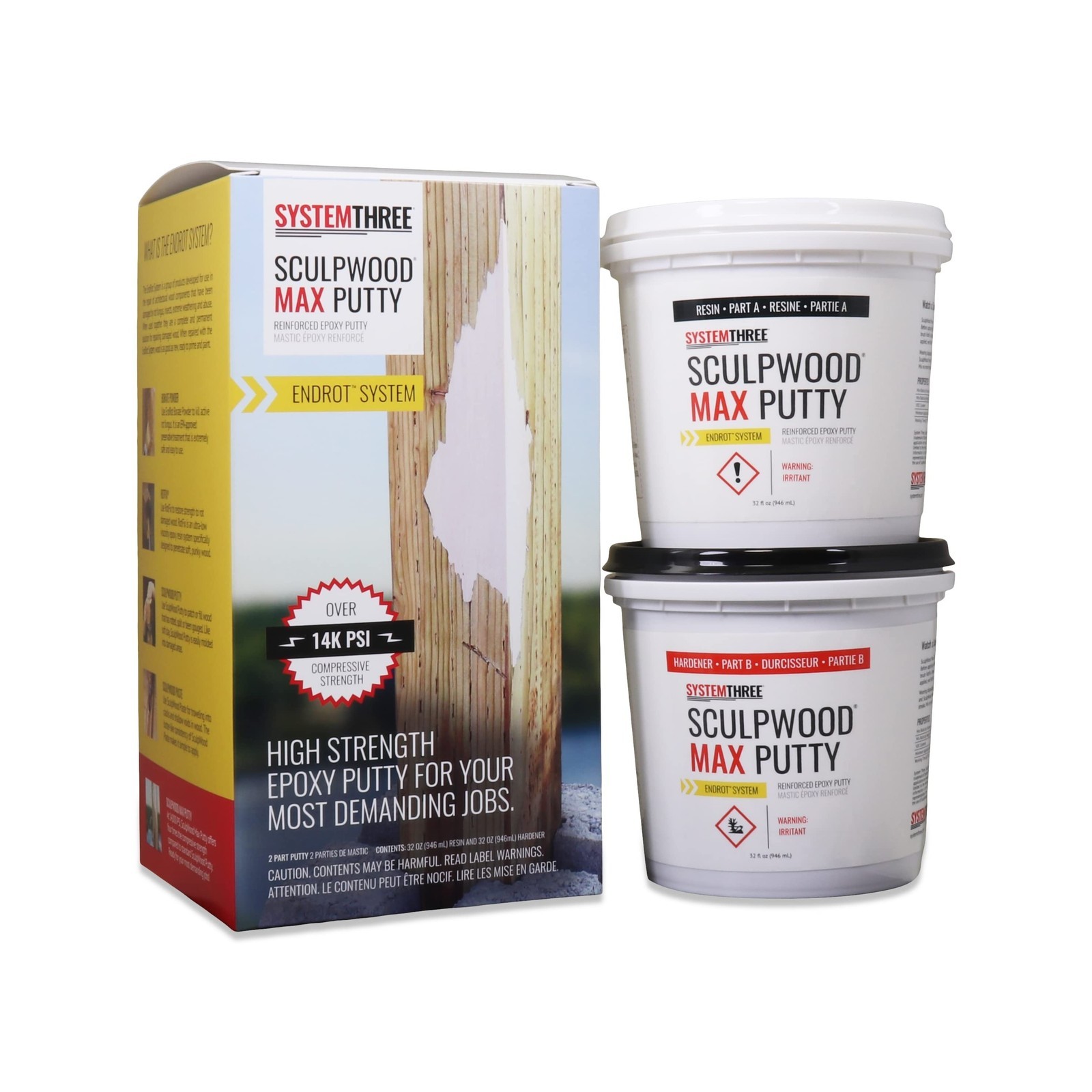 System Three SculpWood Max Putty Epoxy Wood Filler, 1/2 Gallon Kit