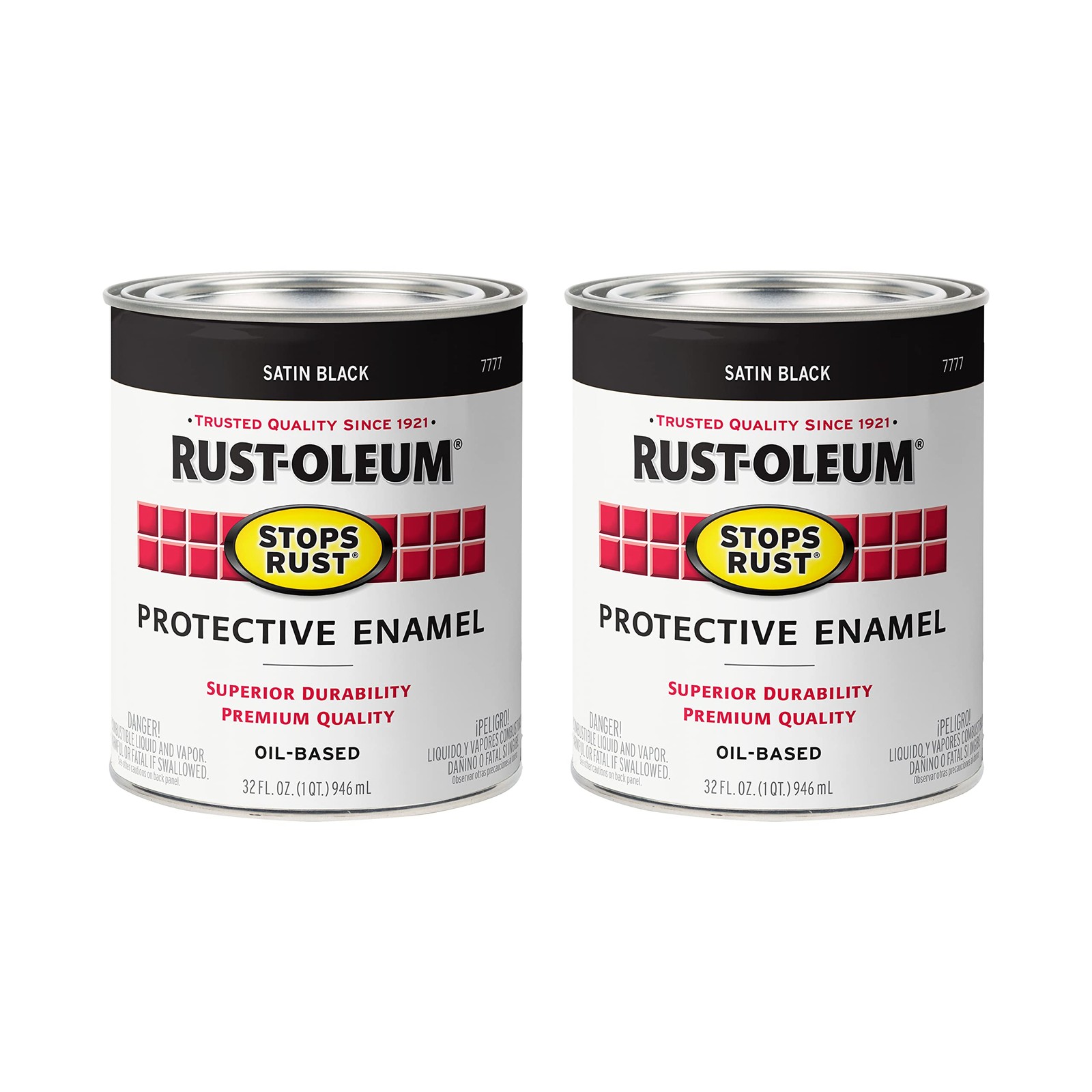 Rust-Oleum 7777502-2PK Stops Rust Brush On 32 Fl Oz (Pack of 2), Satin Black