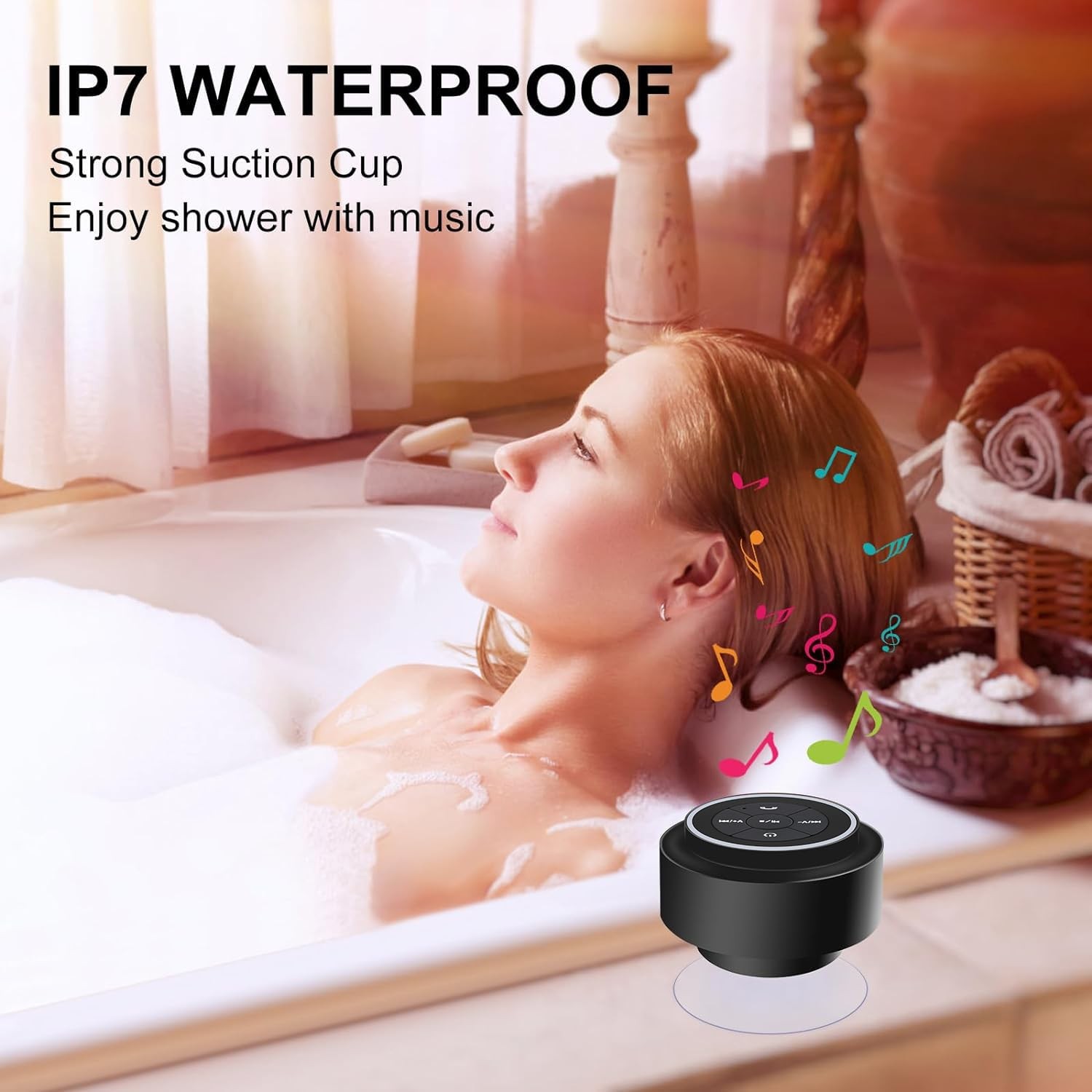 Waterproof Shower Speaker, Portable Bluetooth Speaker with Suction Cup, IPX7 Wat