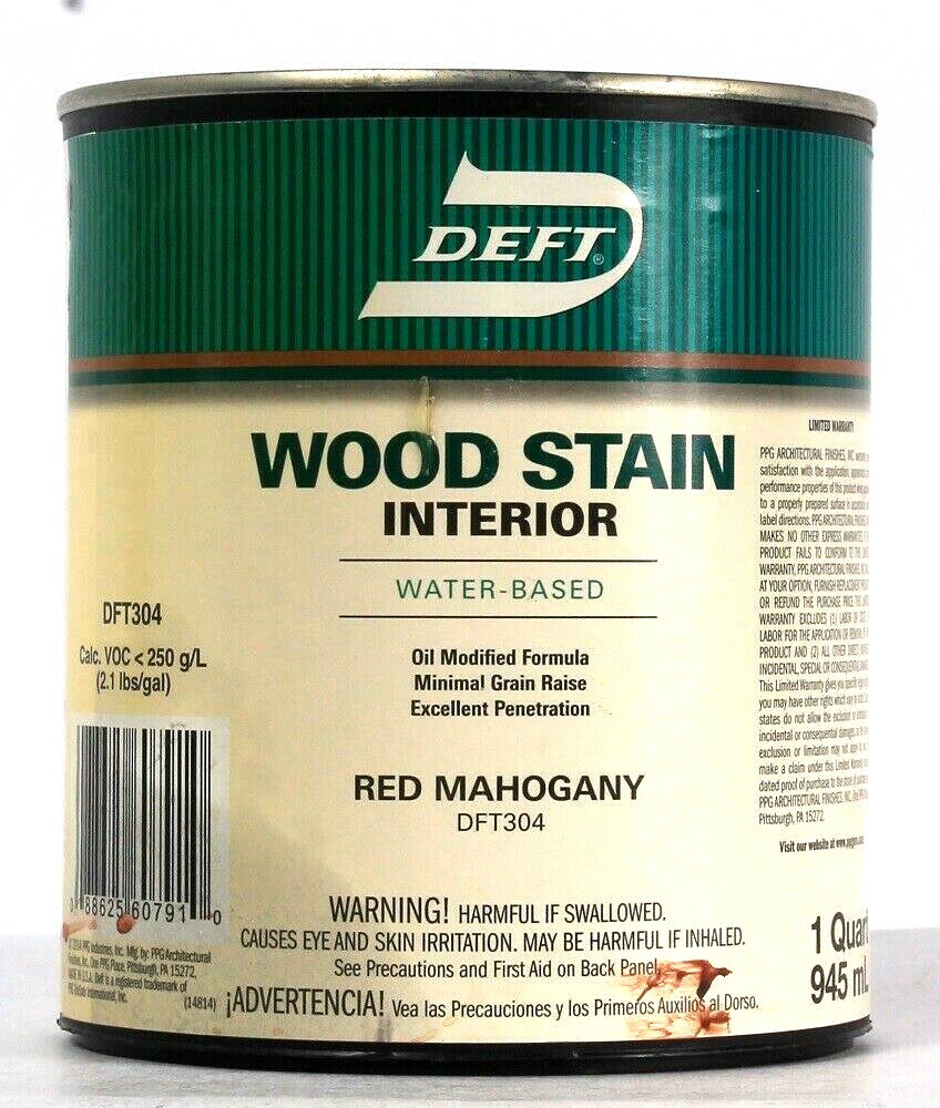 1 Can Deft 945 mL Wood Stain Interior Water Based DFT304 Red Mahogany