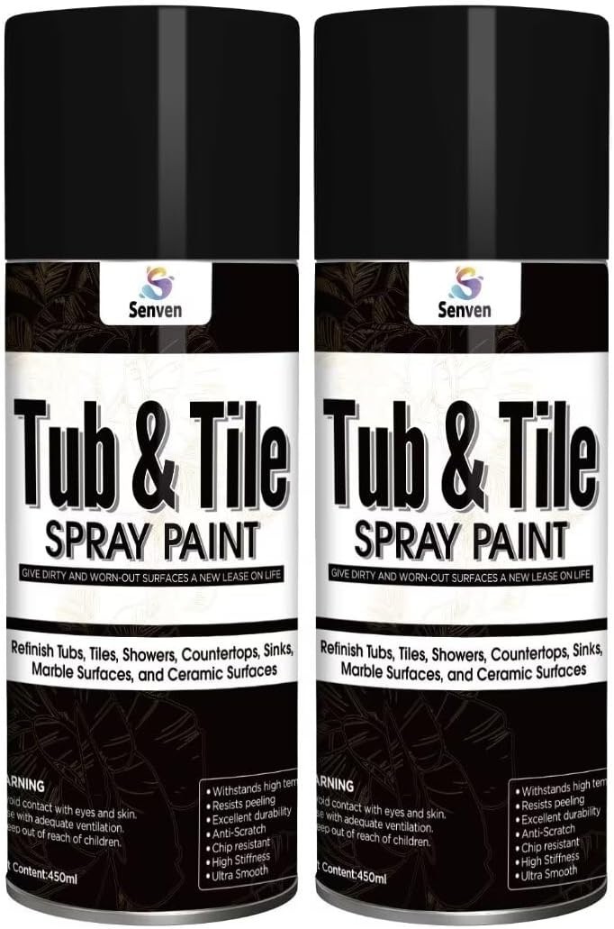 Black Tub Tile Spray Paint High Gloss 16 Ounce (Pack of 2)