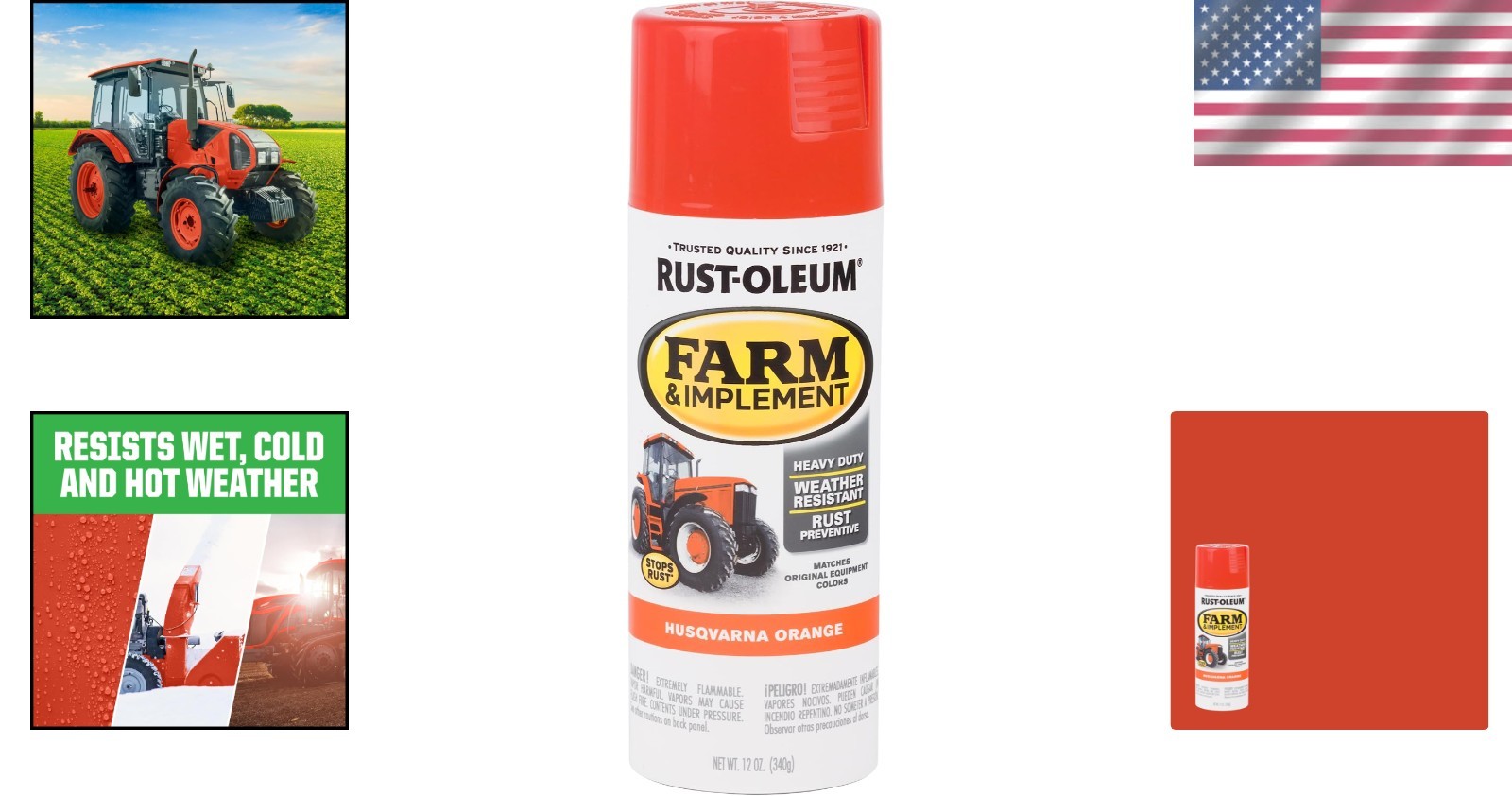 Rust-Oleum 303472 Farm & Implement Spray Paint, 12 Oz, Husqvarna Orange, (Pack o