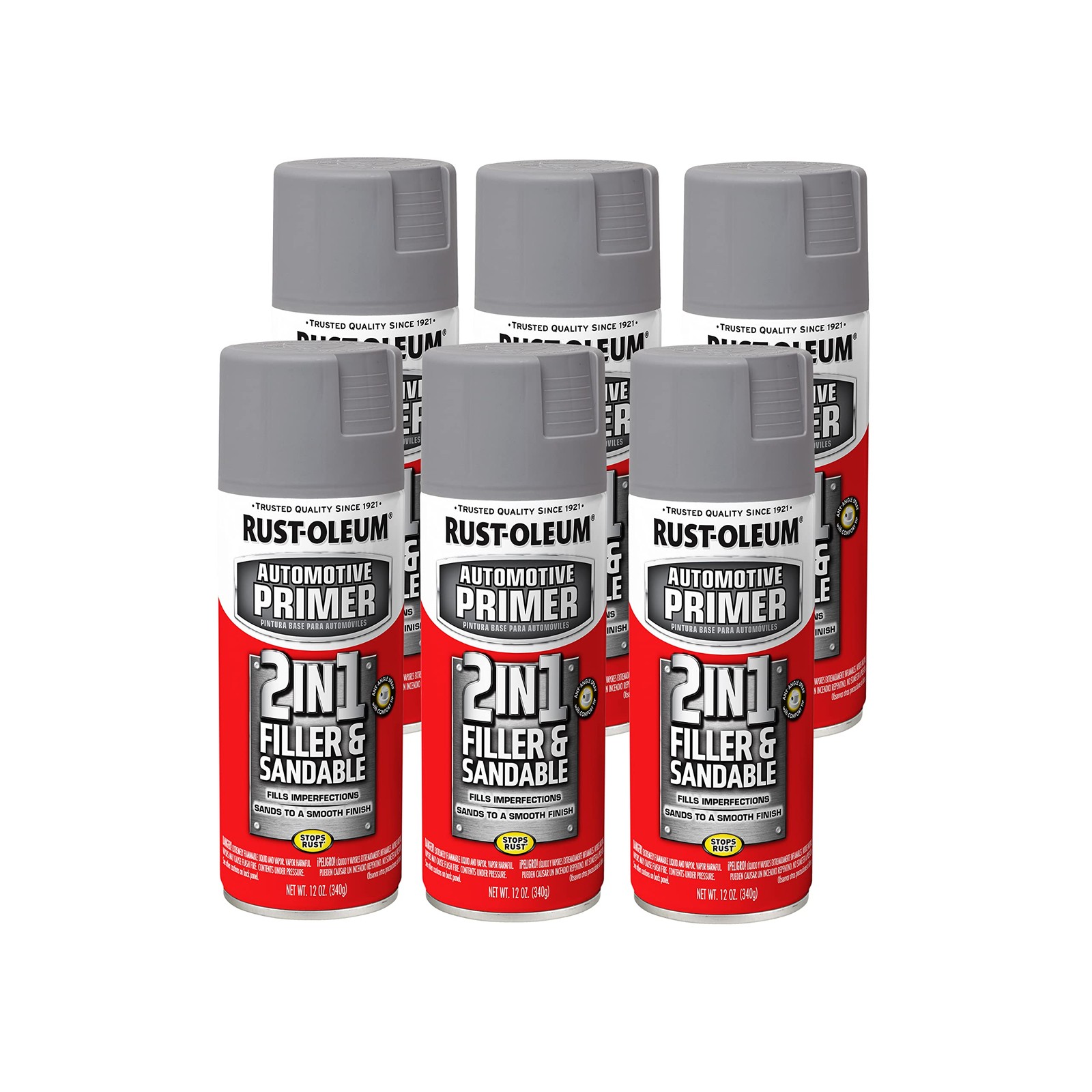 2-in-1 Filler & Sandable Primer Spray Gray 12oz 6 Pack Automotive Paint
